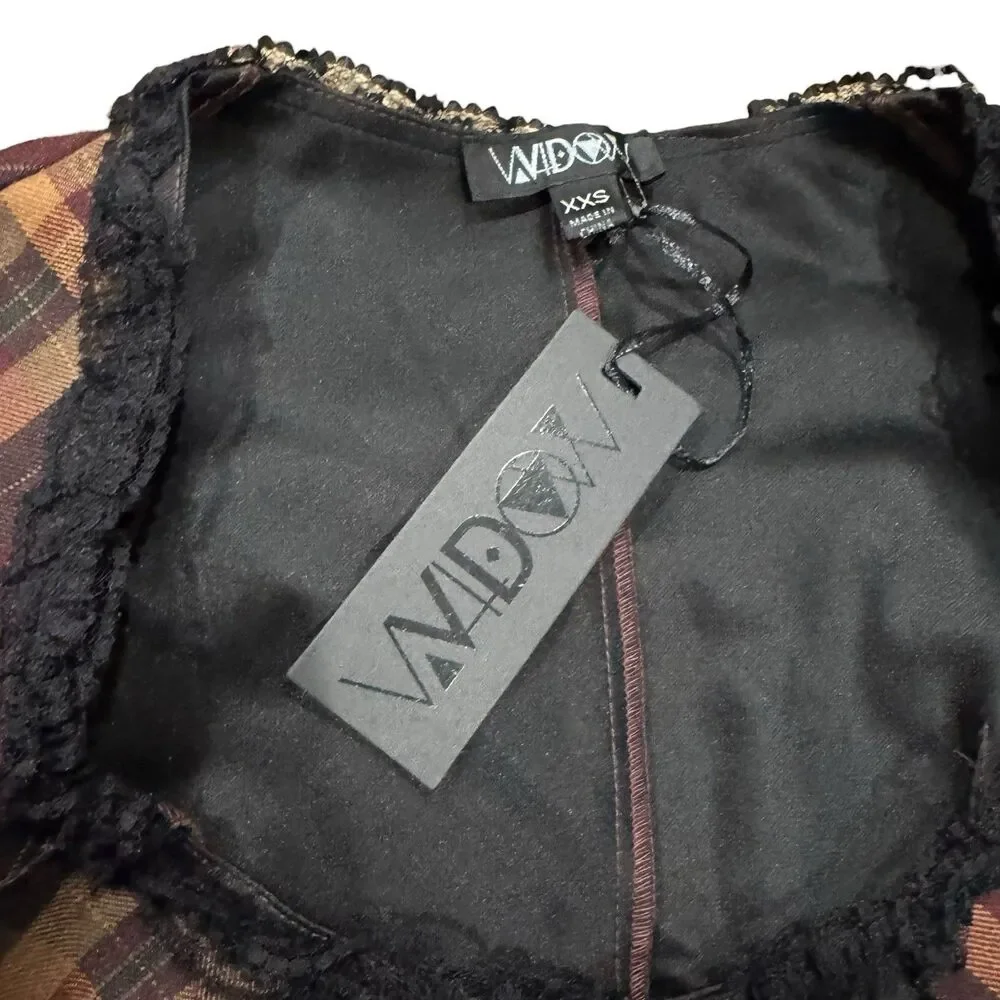 Widow Corset Mini Dress XXS Burgundy Plaid Hook & Eye Goth Punk Alt NWT - Picture 5 of 13